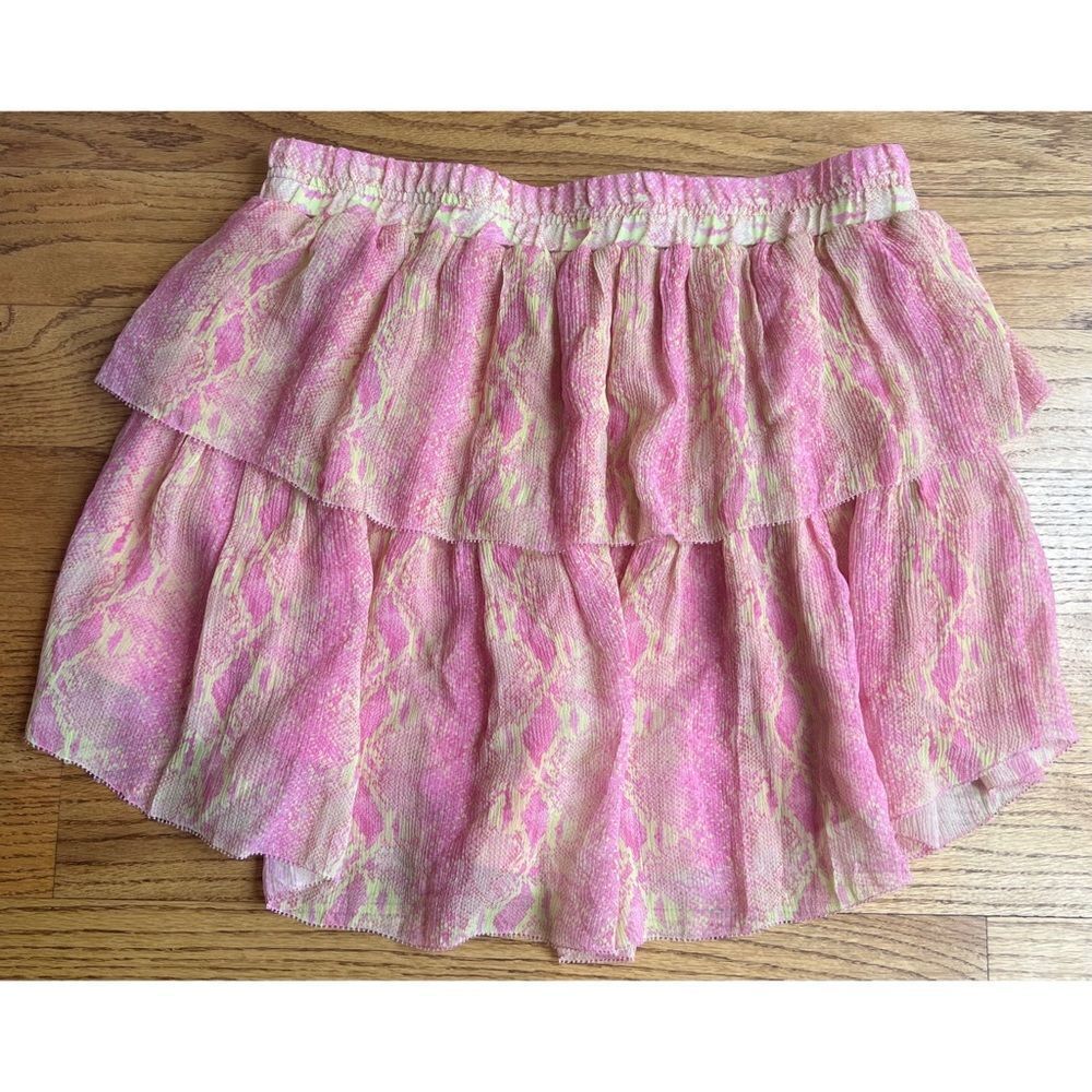 Generation Love Cora Mini Silk Skirt Nwt Neon Yellow Pink Snake Print Sz Medium — image 4 of 8